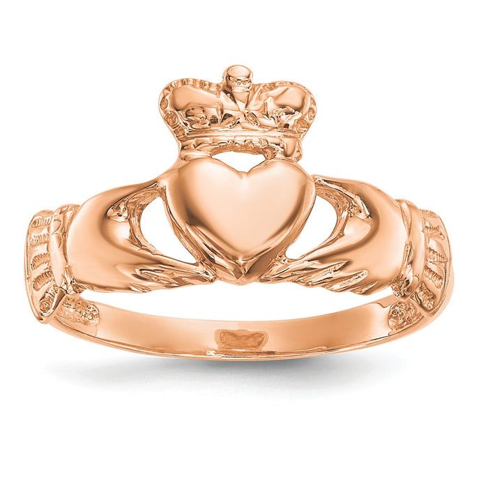 14k Rose Gold Polished Claddagh Ring, Size: 7