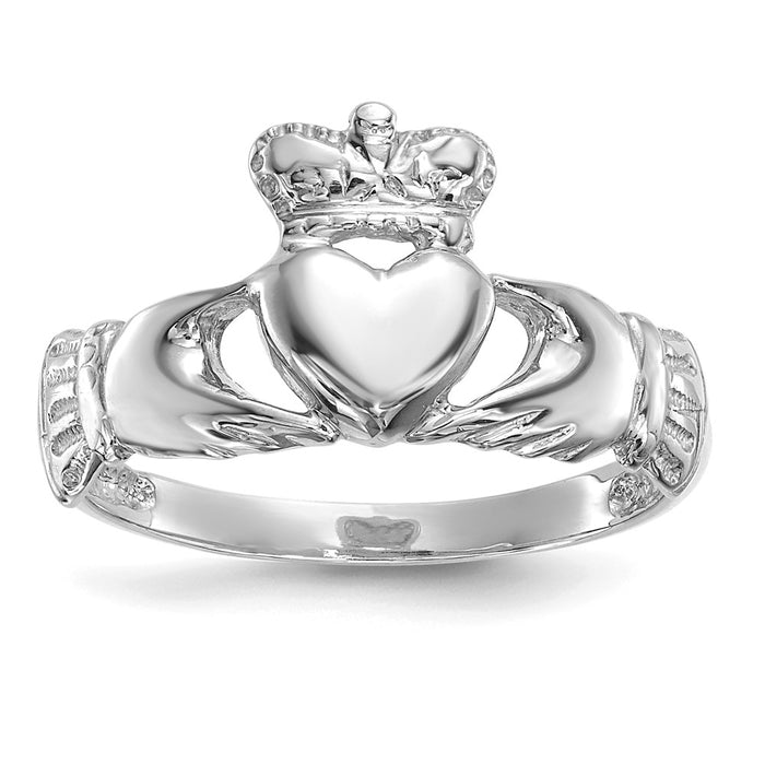 14k White Gold Polished Claddagh Ring, Size: 7