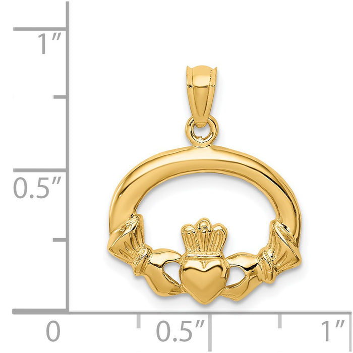 Million Charms 14K Yellow Gold Themed Polished Claddagh Pendant