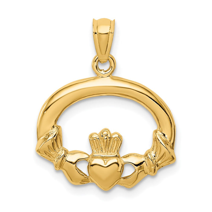 Million Charms 14K Yellow Gold Themed Polished Claddagh Pendant