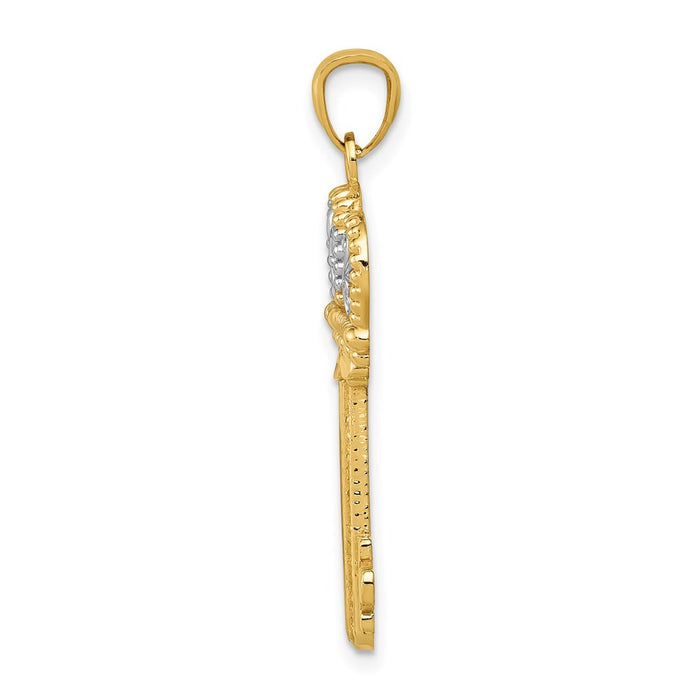 Million Charms 14K Yellow Gold Themed With Rhodium-plated Polished Fleur De Lis Crown Key Charm