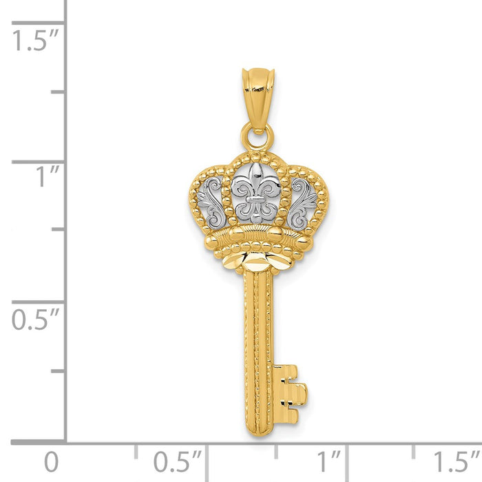 Million Charms 14K Yellow Gold Themed With Rhodium-plated Polished Fleur De Lis Crown Key Charm