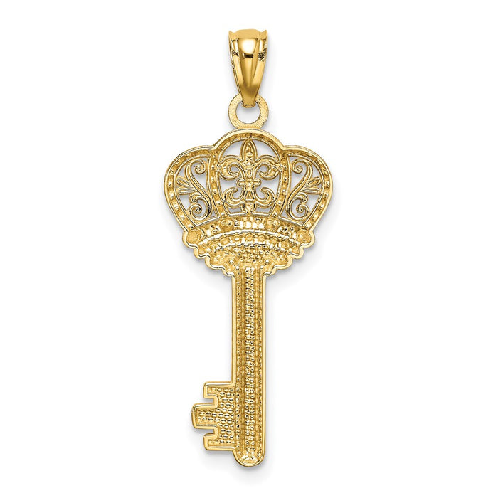 Million Charms 14K Yellow Gold Themed With Rhodium-plated Polished Fleur De Lis Crown Key Charm