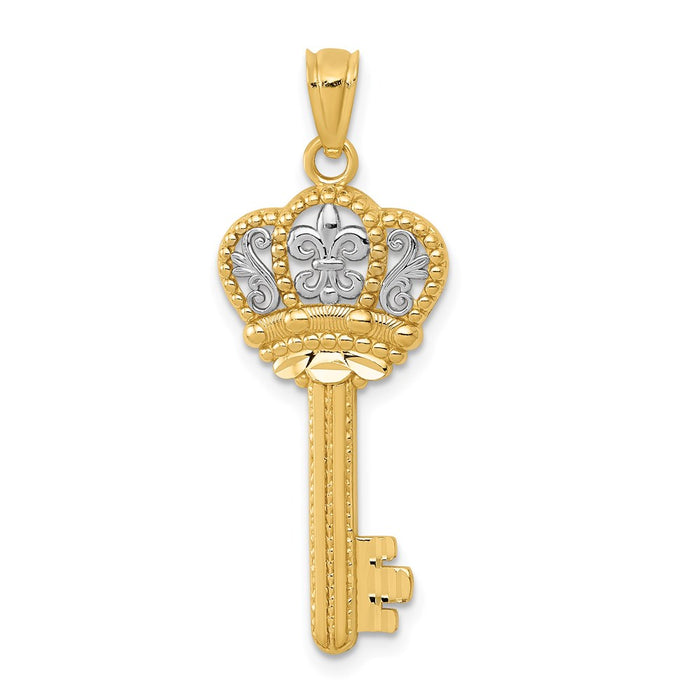 Million Charms 14K Yellow Gold Themed With Rhodium-plated Polished Fleur De Lis Crown Key Charm