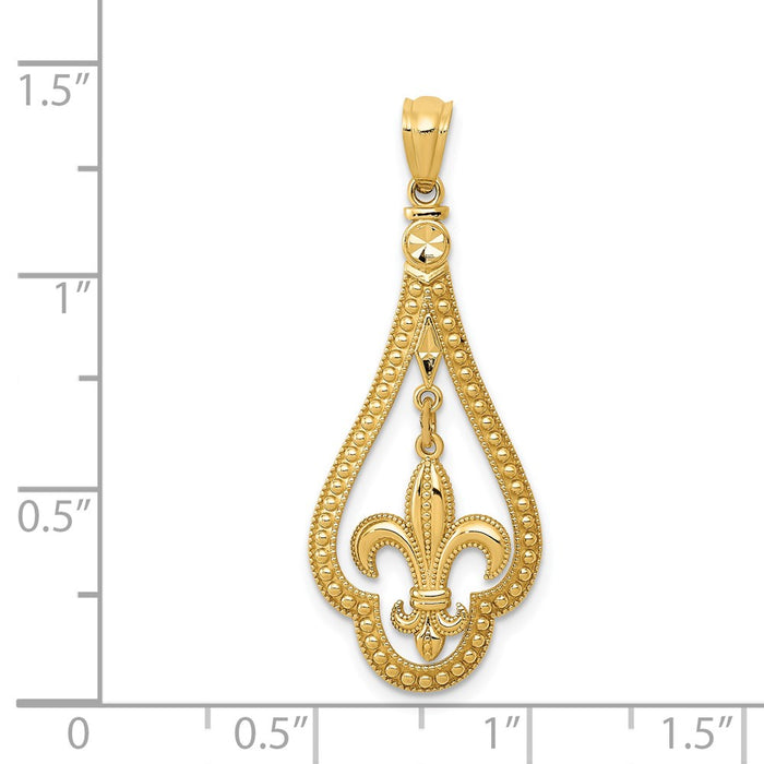 Million Charms 14K Yellow Gold Themed Diamond-Cut Polished Fleur De Lis Dangle Pendant