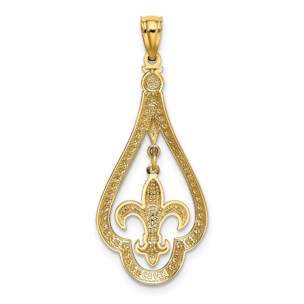 Million Charms 14K Yellow Gold Themed Diamond-Cut Polished Fleur De Lis Dangle Pendant