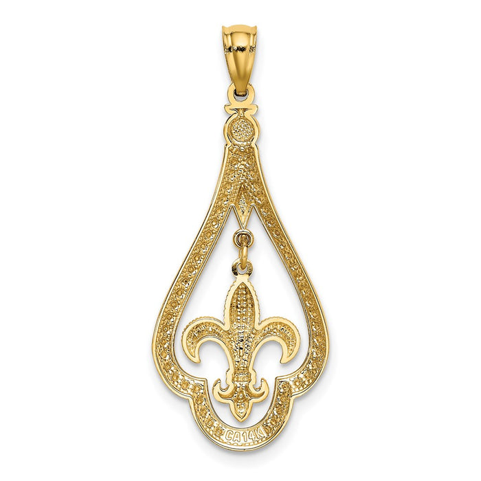 Million Charms 14K Yellow Gold Themed Diamond-Cut Polished Fleur De Lis Dangle Pendant