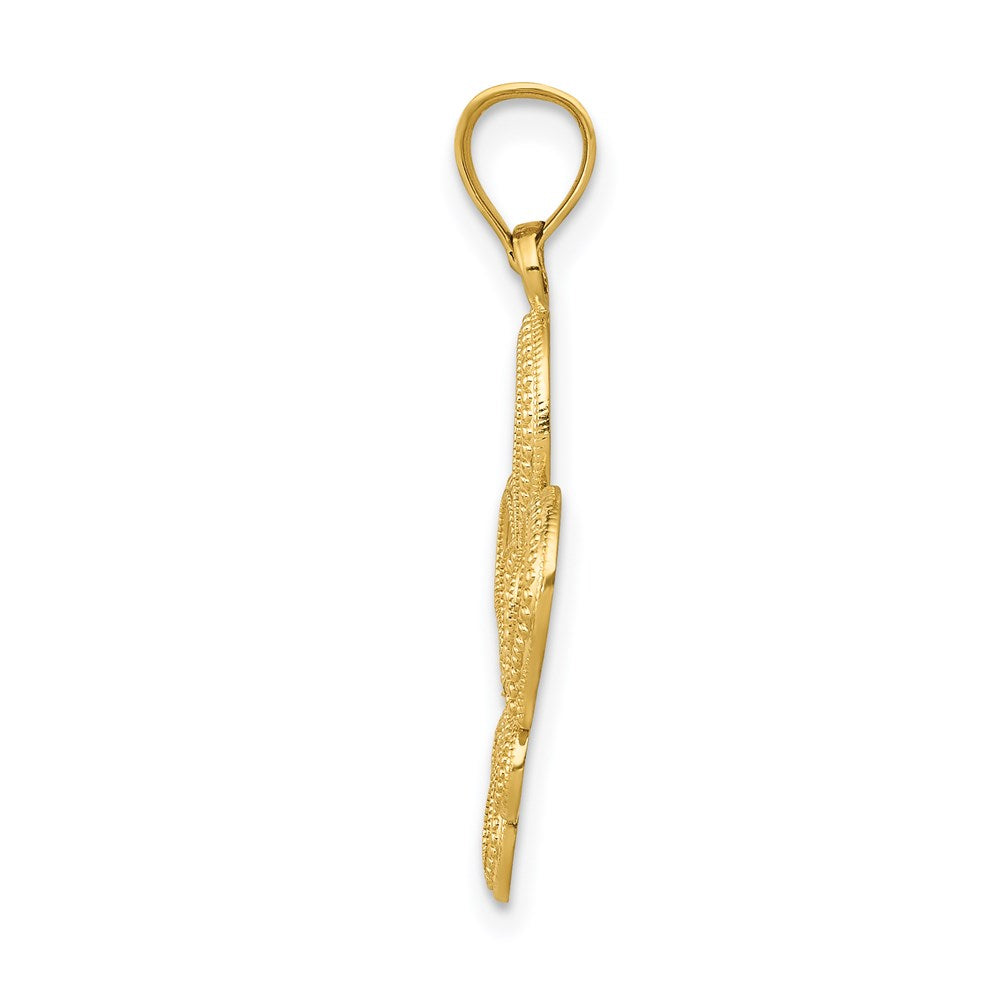 Million Charms 14K Yellow Gold Themed With Rhodium-plated Diamond-Cut Satin Fleur De Lis Pendant