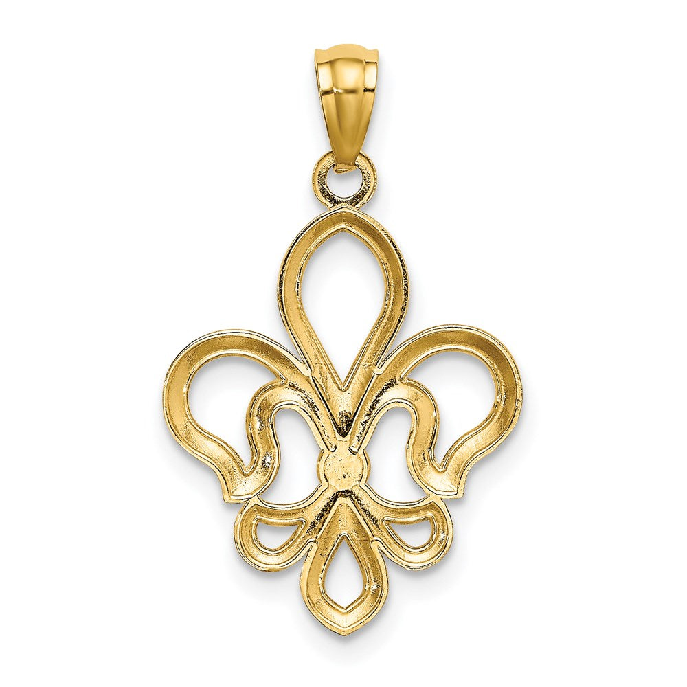 Million Charms 14K Yellow Gold Themed With Rhodium-plated Diamond-Cut Satin Fleur De Lis Pendant
