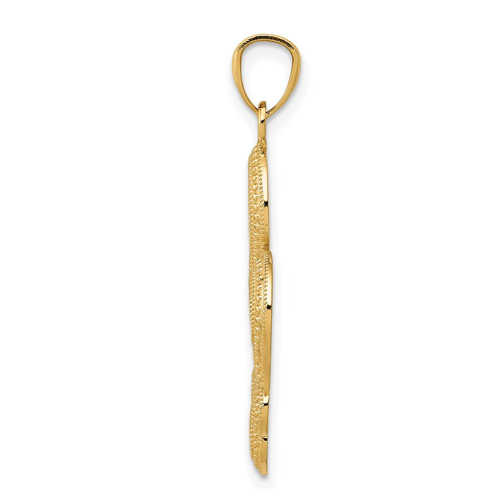 Million Charms 14K Yellow Gold Themed With Rhodium-plated Diamond-Cut Satin Fleur De Lis Pendant