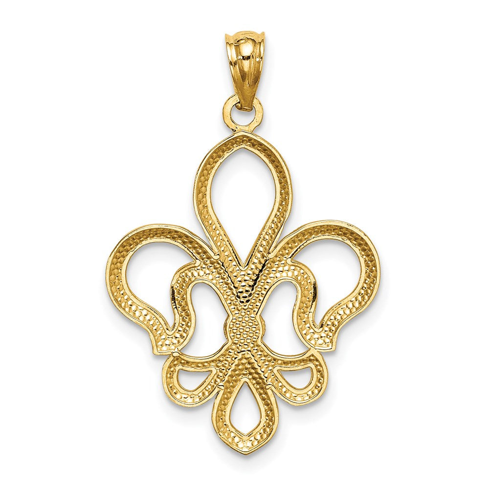 Million Charms 14K Yellow Gold Themed With Rhodium-plated Diamond-Cut Satin Fleur De Lis Pendant