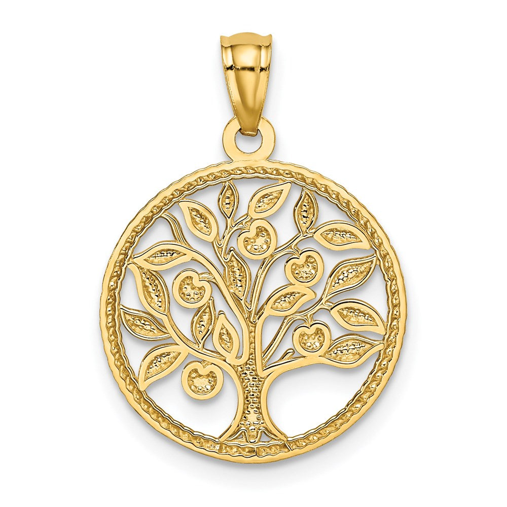 Million Charms 14K Yellow Gold Themed Polished Tree Of Life In Round Pendant