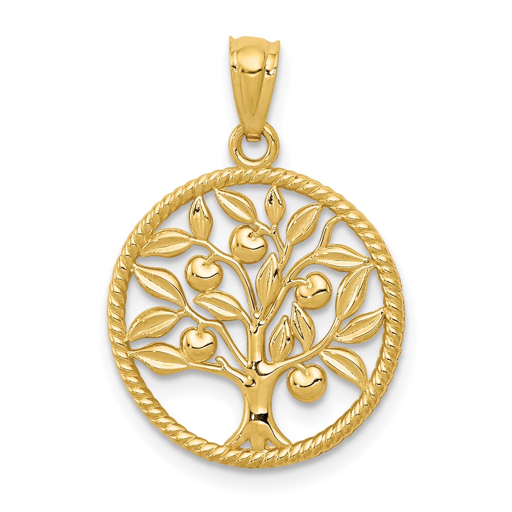 Million Charms 14K Yellow Gold Themed Polished Tree Of Life In Round Pendant