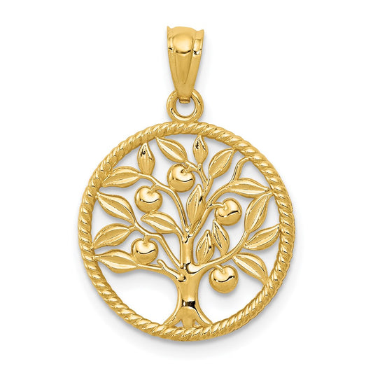 Million Charms 14K Yellow Gold Themed Polished Tree Of Life In Round Pendant