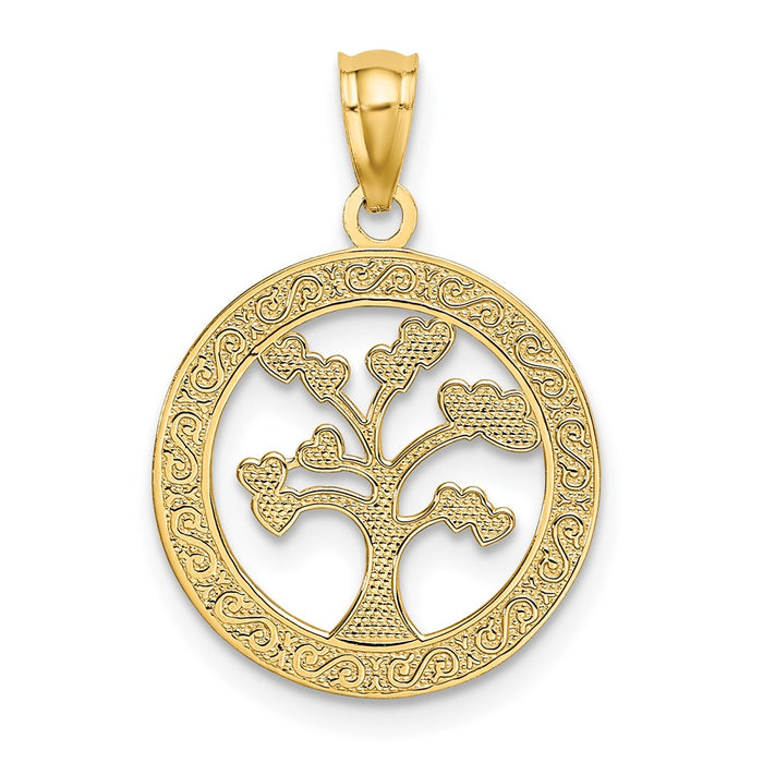 Million Charms 14K Yellow Gold Themed Polished One Family Many Hearts Tree Of Life Pendant