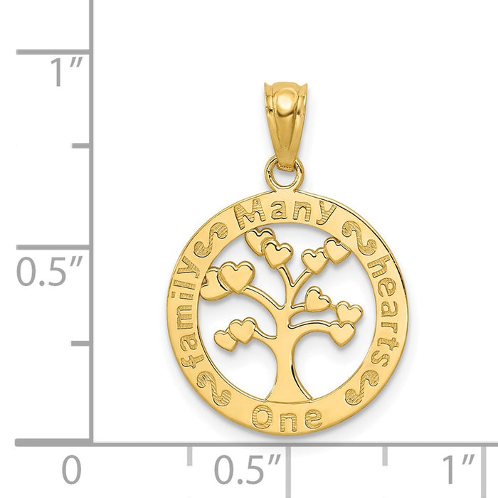 Million Charms 14K Yellow Gold Themed Polished One Family Many Hearts Tree Of Life Pendant