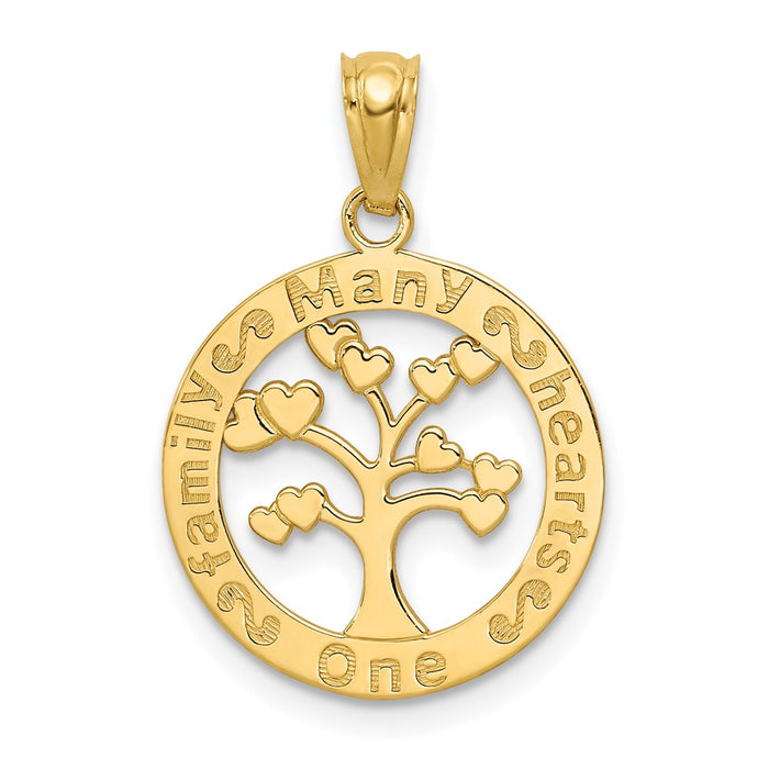 Million Charms 14K Yellow Gold Themed Polished One Family Many Hearts Tree Of Life Pendant