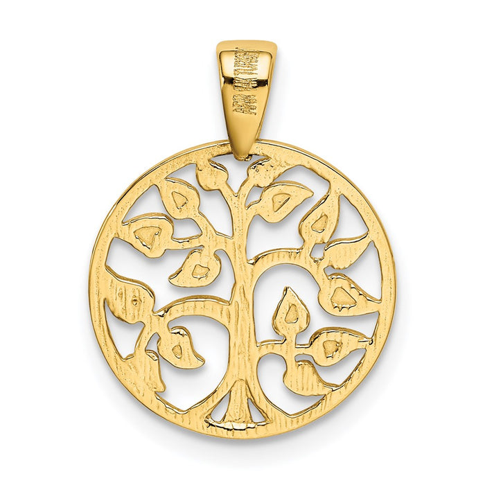 Million Charms 14K Yellow Gold Themed Gold Themed Polished Tree In Circle Pendant