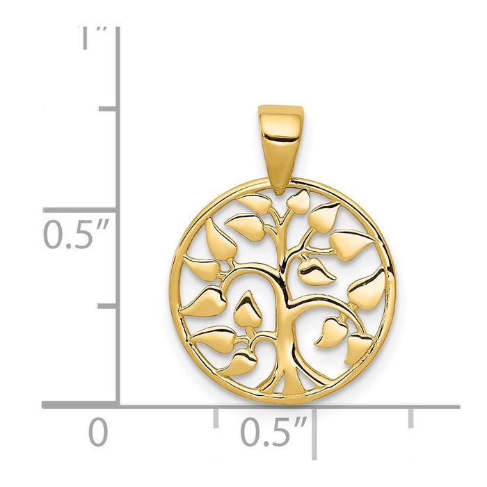 Million Charms 14K Yellow Gold Themed Gold Themed Polished Tree In Circle Pendant