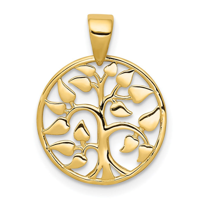 Million Charms 14K Yellow Gold Themed Gold Themed Polished Tree In Circle Pendant