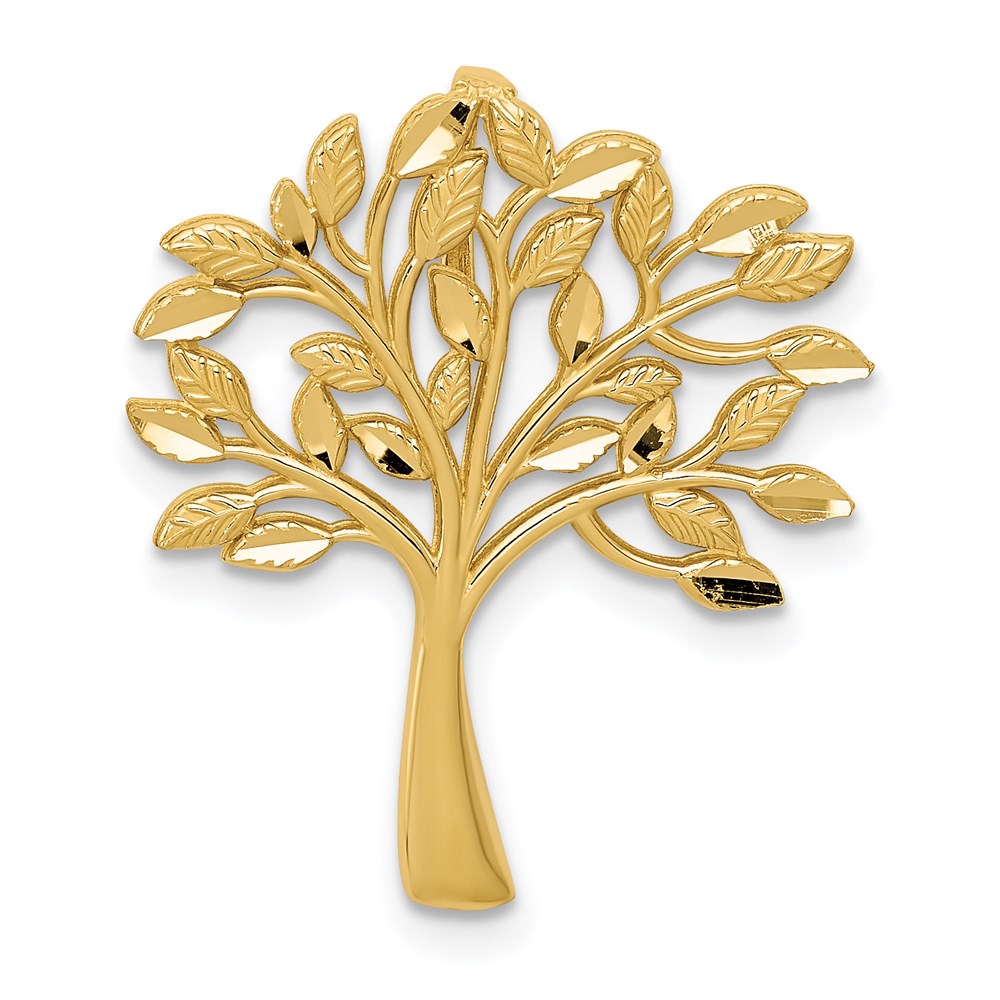 Million Charms 14K Yellow Gold Themed Diamond-Cut Polished Tree Of Life Slide