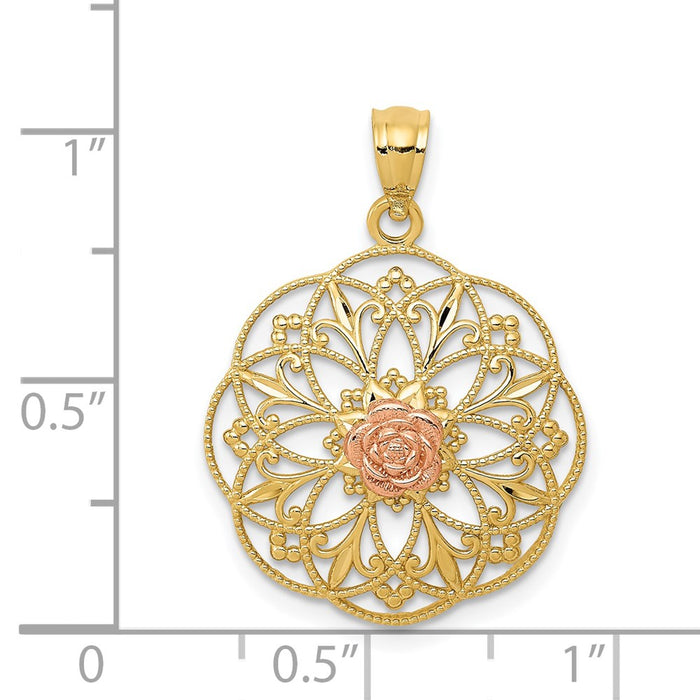 Million Charms 14K Yellow & Rose Polished Rose In Round Filigree Charm