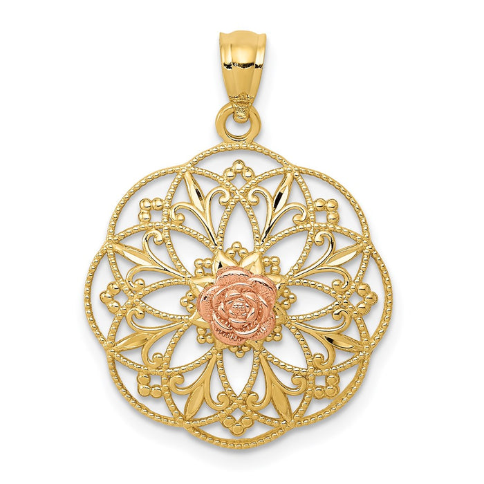 Million Charms 14K Yellow & Rose Polished Rose In Round Filigree Charm