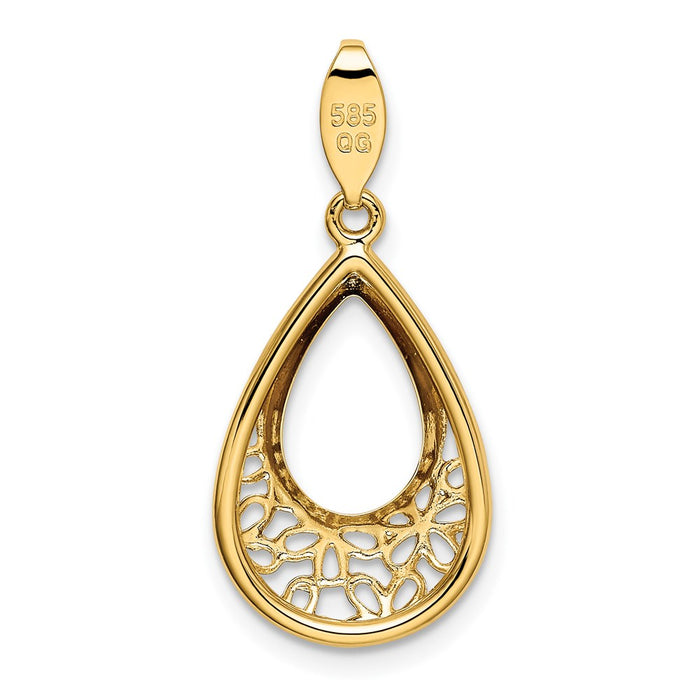 Million Charms 14K Yellow Gold Themed Polished Floral Teardrop Pendant