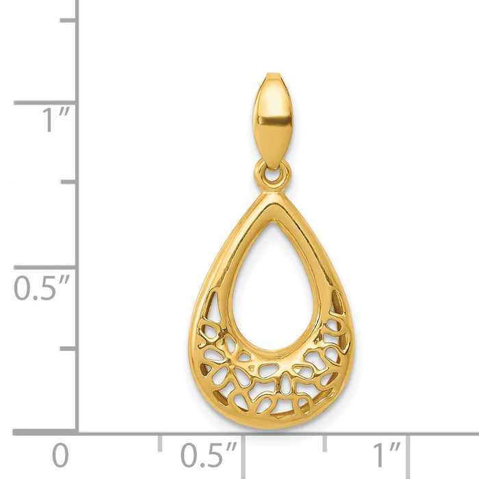 Million Charms 14K Yellow Gold Themed Polished Floral Teardrop Pendant