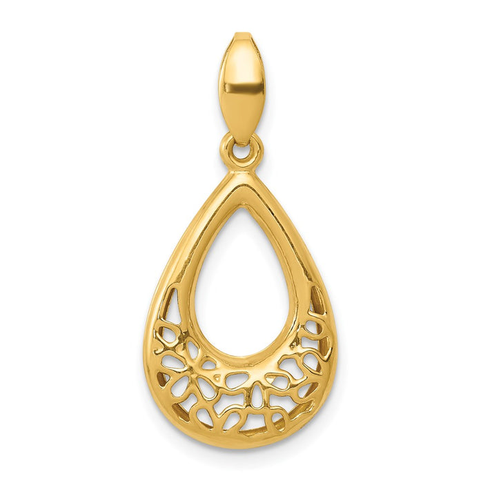 Million Charms 14K Yellow Gold Themed Polished Floral Teardrop Pendant