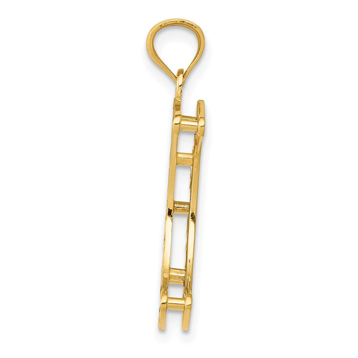 Million Charms 14K Yellow Gold Themed With Rhodium-plated Diamond-Cut 2-Level Stars In Moon Pendant