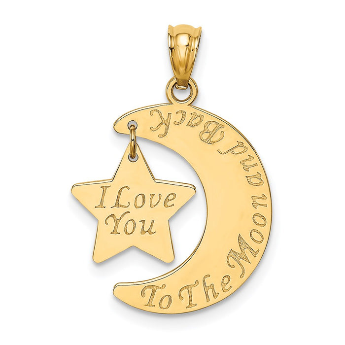 Million Charms 14K Yellow Gold Themed Love You To The Moon & Back Moon & Star Pendant