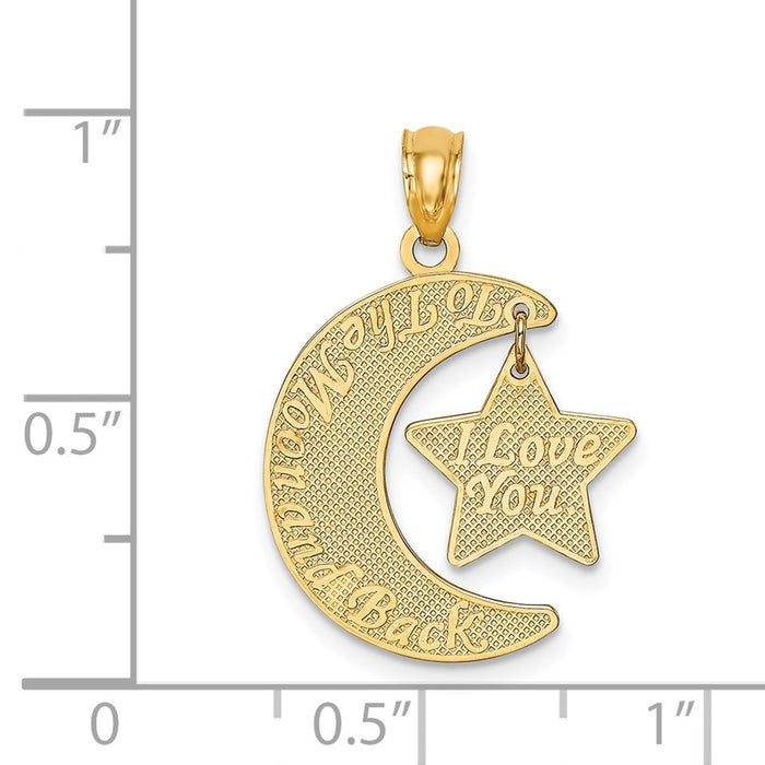 Million Charms 14K Yellow Gold Themed Love You To The Moon & Back Moon & Star Pendant