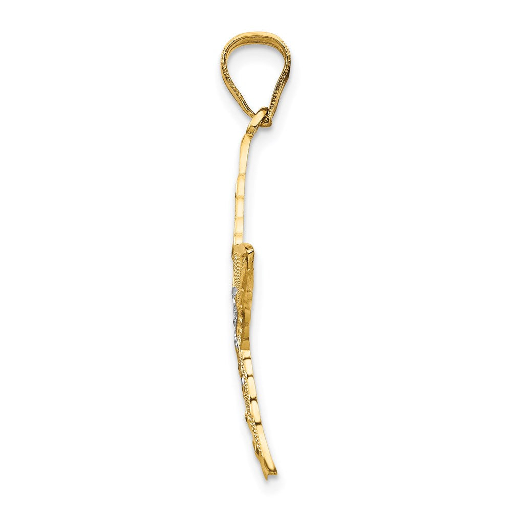 Million Charms 14K Yellow Gold Themed With Rhodium-plated Diamond-Cut Filigree Star Pendant
