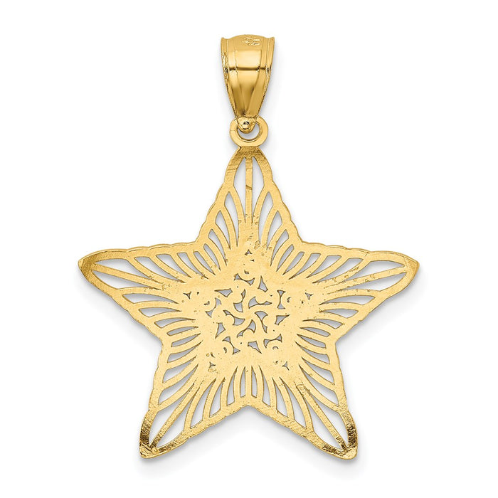 Million Charms 14K Yellow Gold Themed With Rhodium-plated Diamond-Cut Filigree Star Pendant