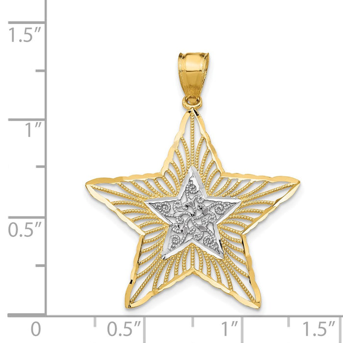 Million Charms 14K Yellow Gold Themed With Rhodium-plated Diamond-Cut Filigree Star Pendant