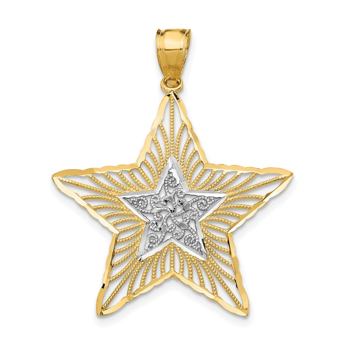 Million Charms 14K Yellow Gold Themed With Rhodium-plated Diamond-Cut Filigree Star Pendant