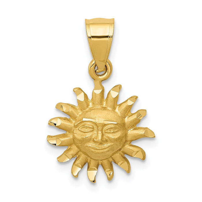 Million Charms 14K Yellow Gold Themed Satin Diamond-Cut Sun Pendant