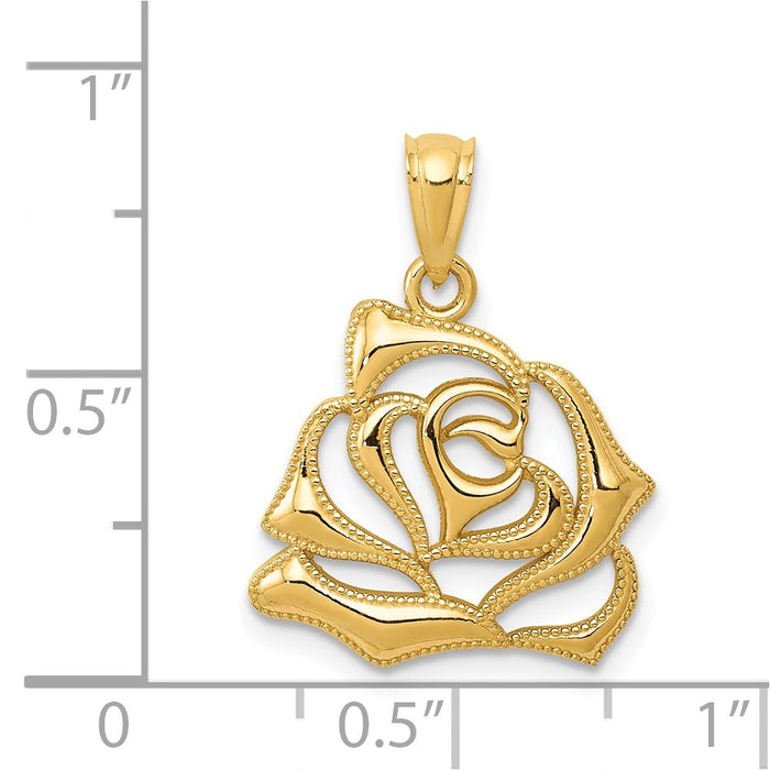 Million Charms 14K Yellow Gold Themed Polished Open Rose Pendant