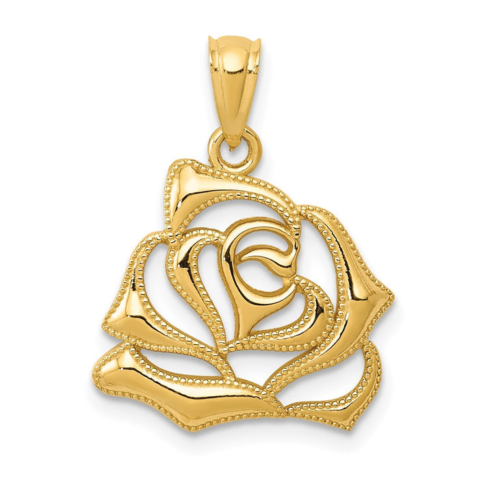 Million Charms 14K Yellow Gold Themed Polished Open Rose Pendant