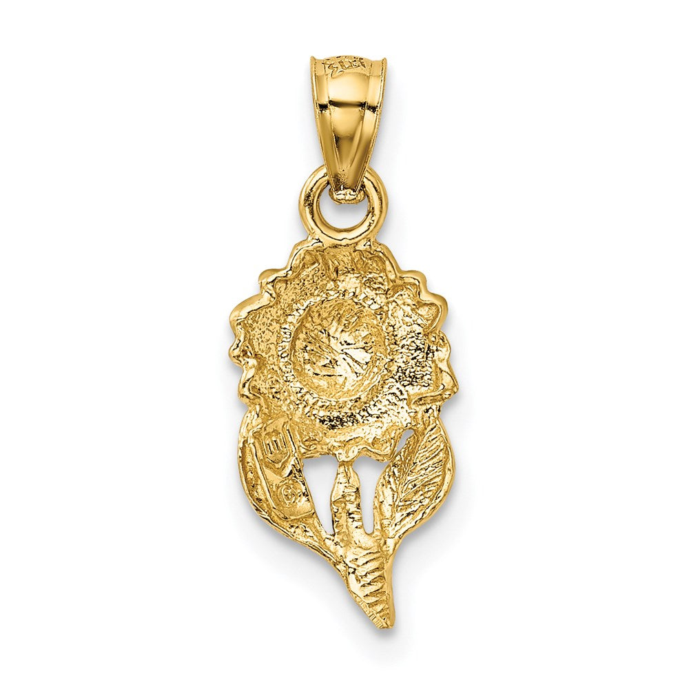 Million Charms 14K Yellow Gold Themed Satin Diamond-Cut Sunflower Pendant