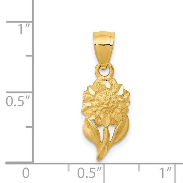 Million Charms 14K Yellow Gold Themed Satin Diamond-Cut Sunflower Pendant