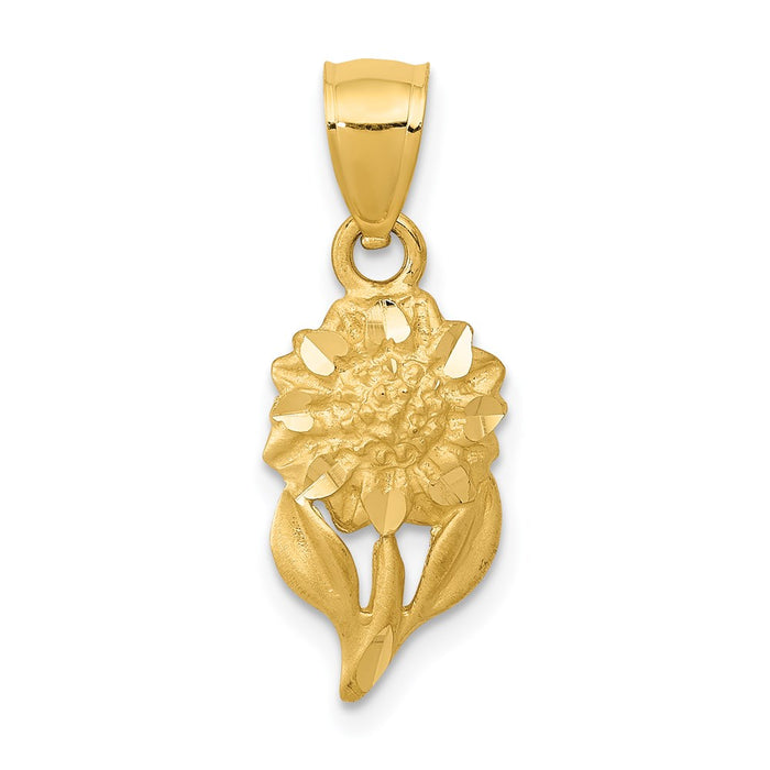 Million Charms 14K Yellow Gold Themed Satin Diamond-Cut Sunflower Pendant