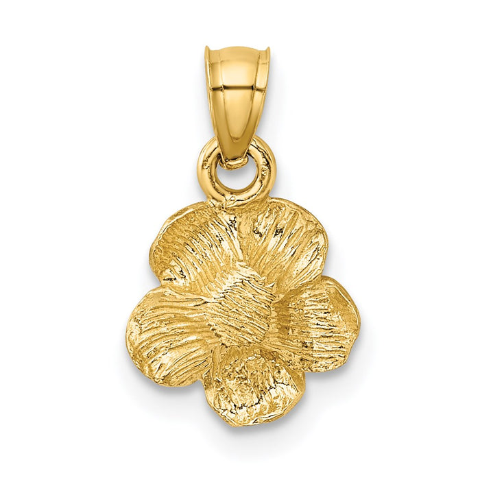 Million Charms 14K Yellow Gold Themed Satin Diamond-Cut Hibiscus Flower Pendant