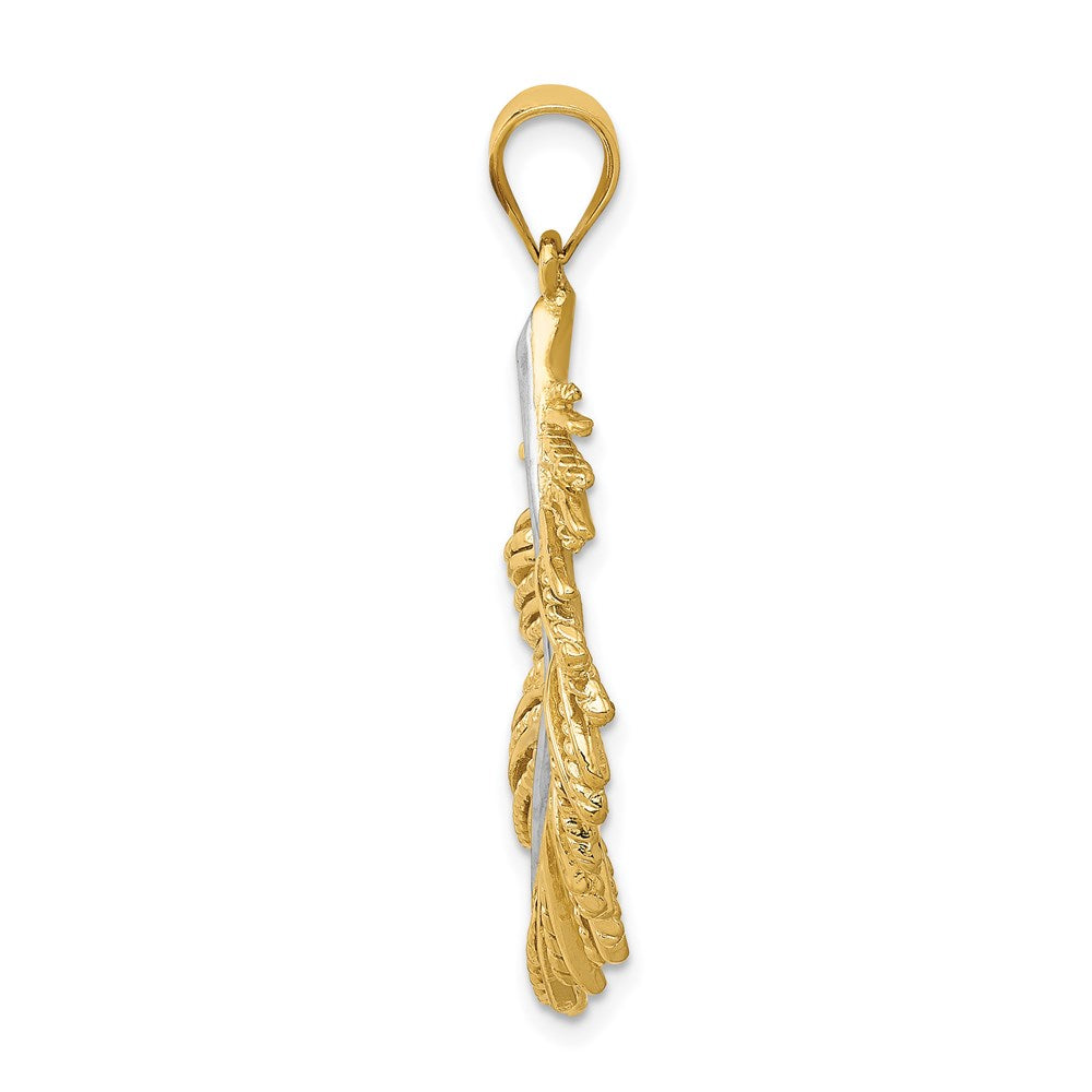 Million Charms 14K Yellow Gold Themed With White Rhodium-Plated Polished Feather Pendant
