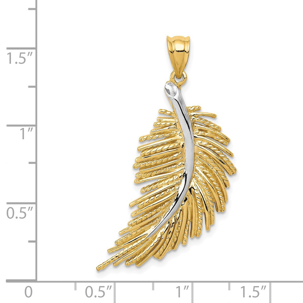Million Charms 14K Yellow Gold Themed With White Rhodium-Plated Polished Feather Pendant