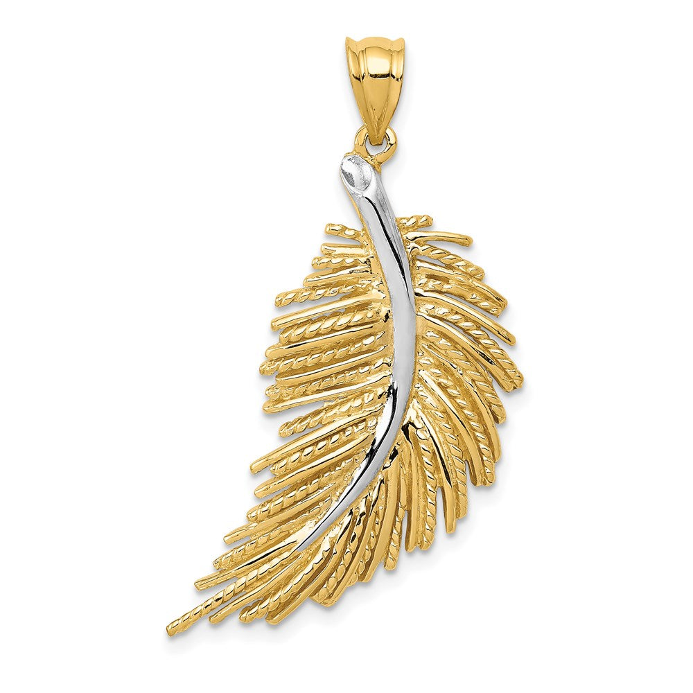 Million Charms 14K Yellow Gold Themed With White Rhodium-Plated Polished Feather Pendant