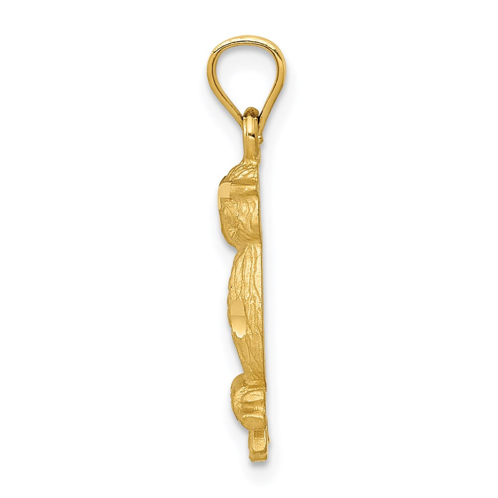 Million Charms 14K Yellow Gold Themed Satin Diamond-Cut Owl Pendant