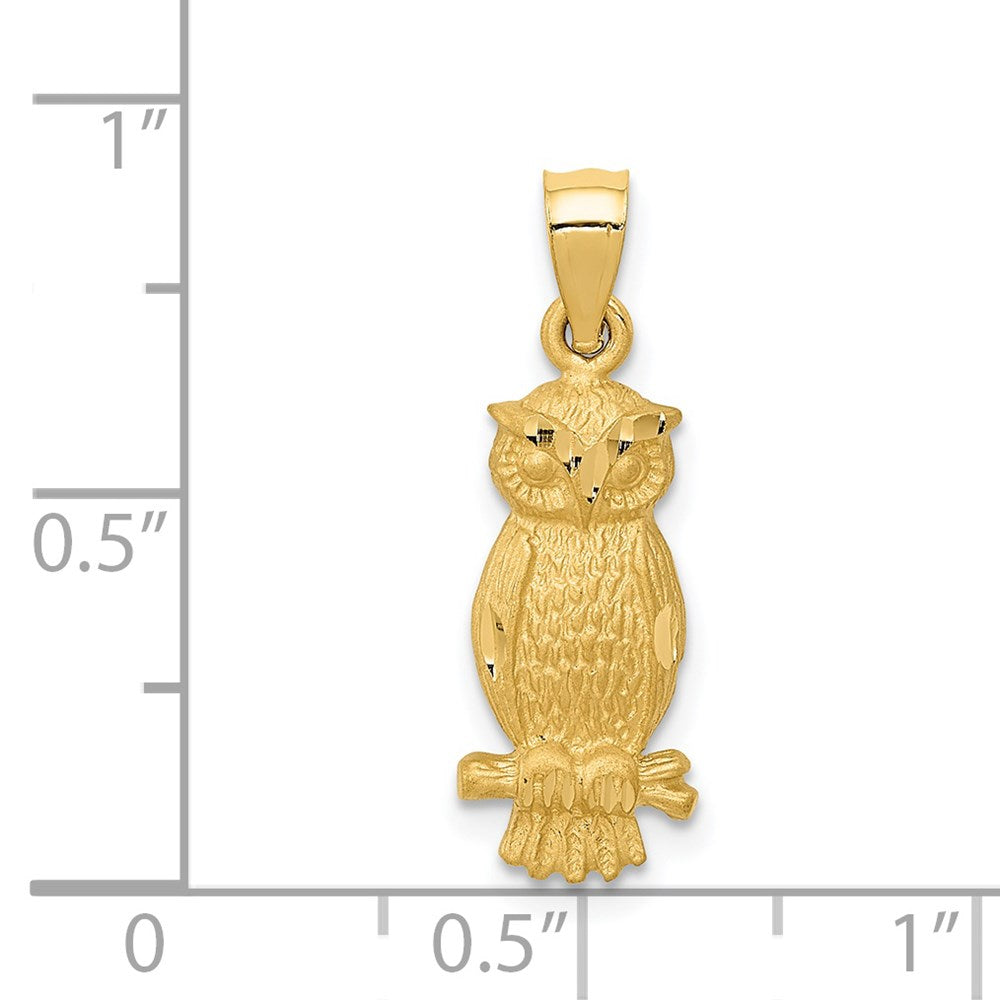 Million Charms 14K Yellow Gold Themed Satin Diamond-Cut Owl Pendant