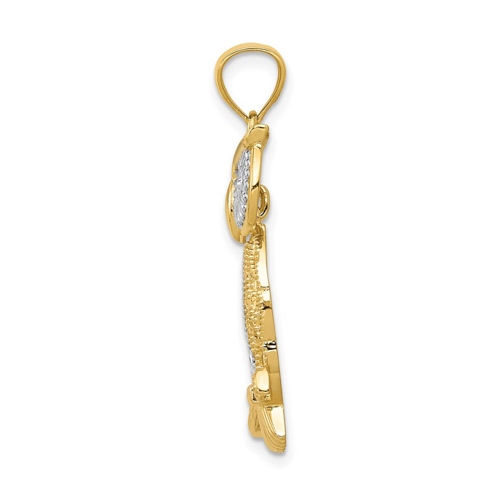 Million Charms 14K Yellow Gold Themed, Rhodium-plated Diamond-Cut Polished Moveable Owl Pendant